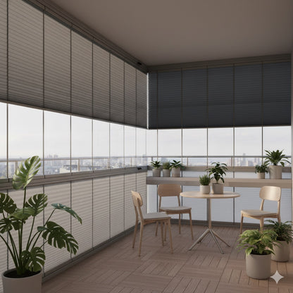 Cam Balkon Antrasit Plise Perde – Katlanabilir Isı Yalıtımlı Şık Tasarım