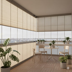 Cam Balkon Ekru Plise Perde – Katlanabilir Isı Yalıtımlı Şık Tasarım