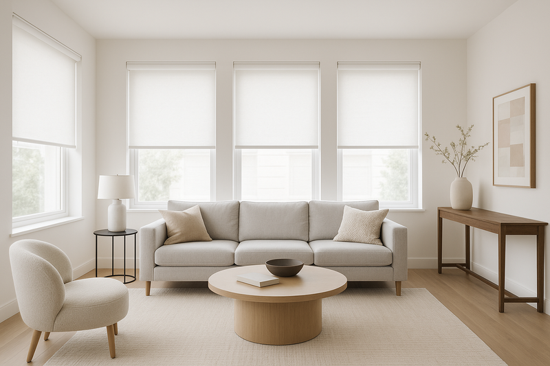 ev ortamında salonda mekanlı görsel istiyorum. stor perde görseli olsun. beyaz renkte olacak. güzel bir mekana yerleştir