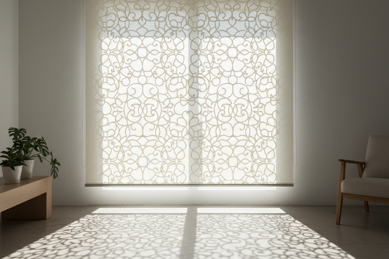 lazer kesim desenli stor perde